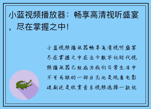 小蓝视频播放器：畅享高清视听盛宴，尽在掌握之中！